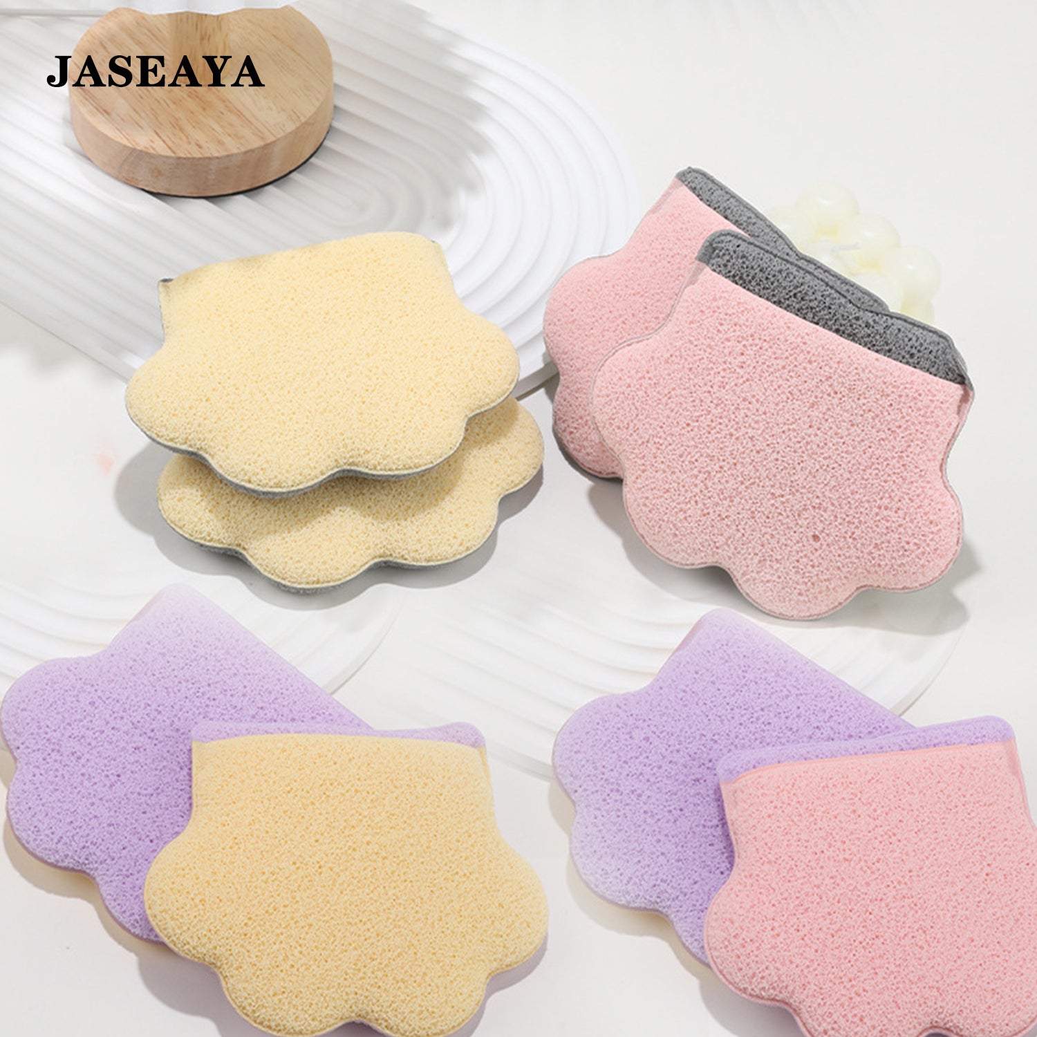JASEAYA Gentle Facial Sponge -10 Pcs Set Face Clean Sponges Reusable Makeup Removal Pads Clean Deep Down Dirt & Makeup Using Only Water, Gentle Exfoliator Cleansing Puff,with Silicone Travel Bag