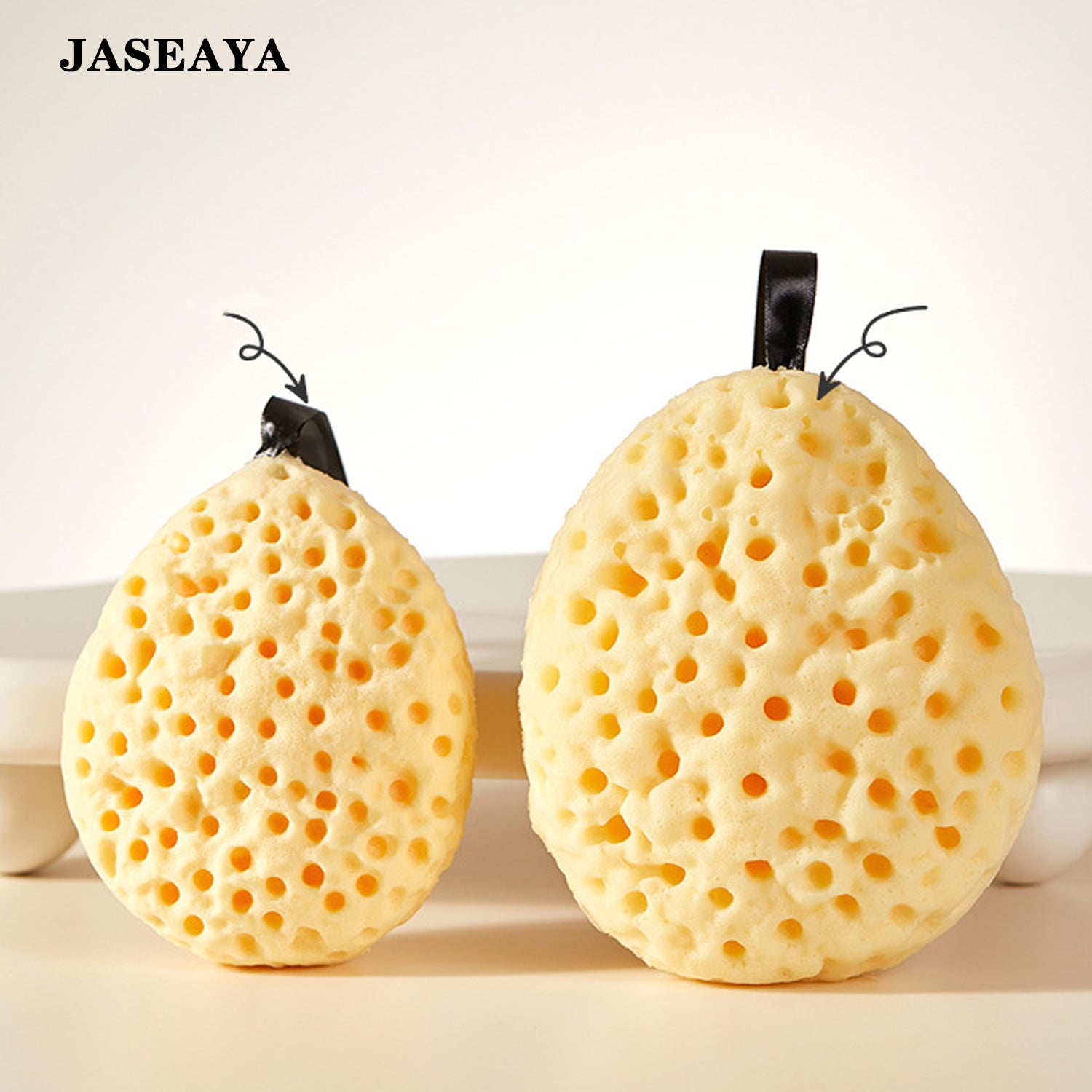 JASEAYA Natural bath sponge, honeycomb bath sponge with rope, soft exfoliating body sponge