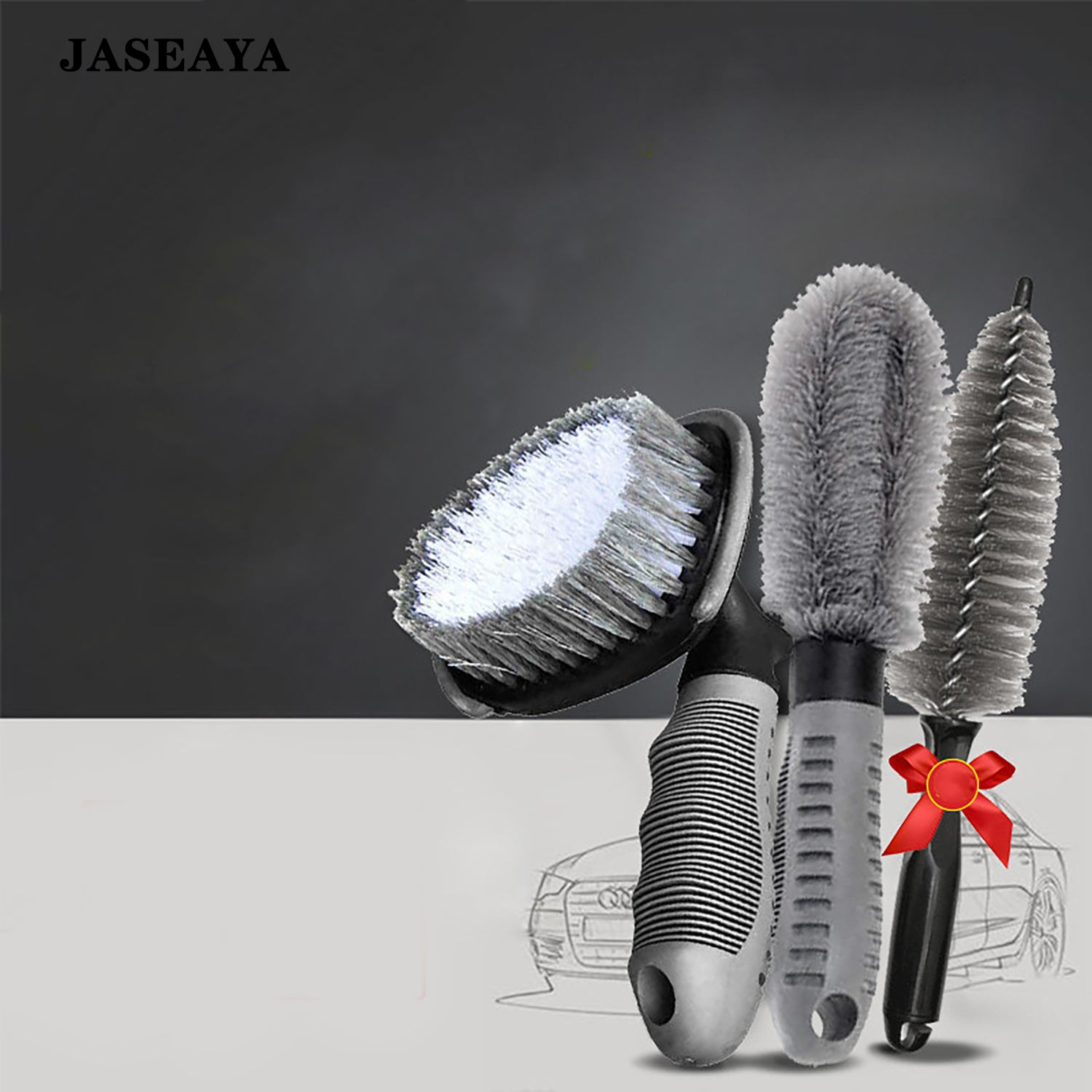 JASEAYA Car tire cleaning brush set, wheel rim cleaning brush