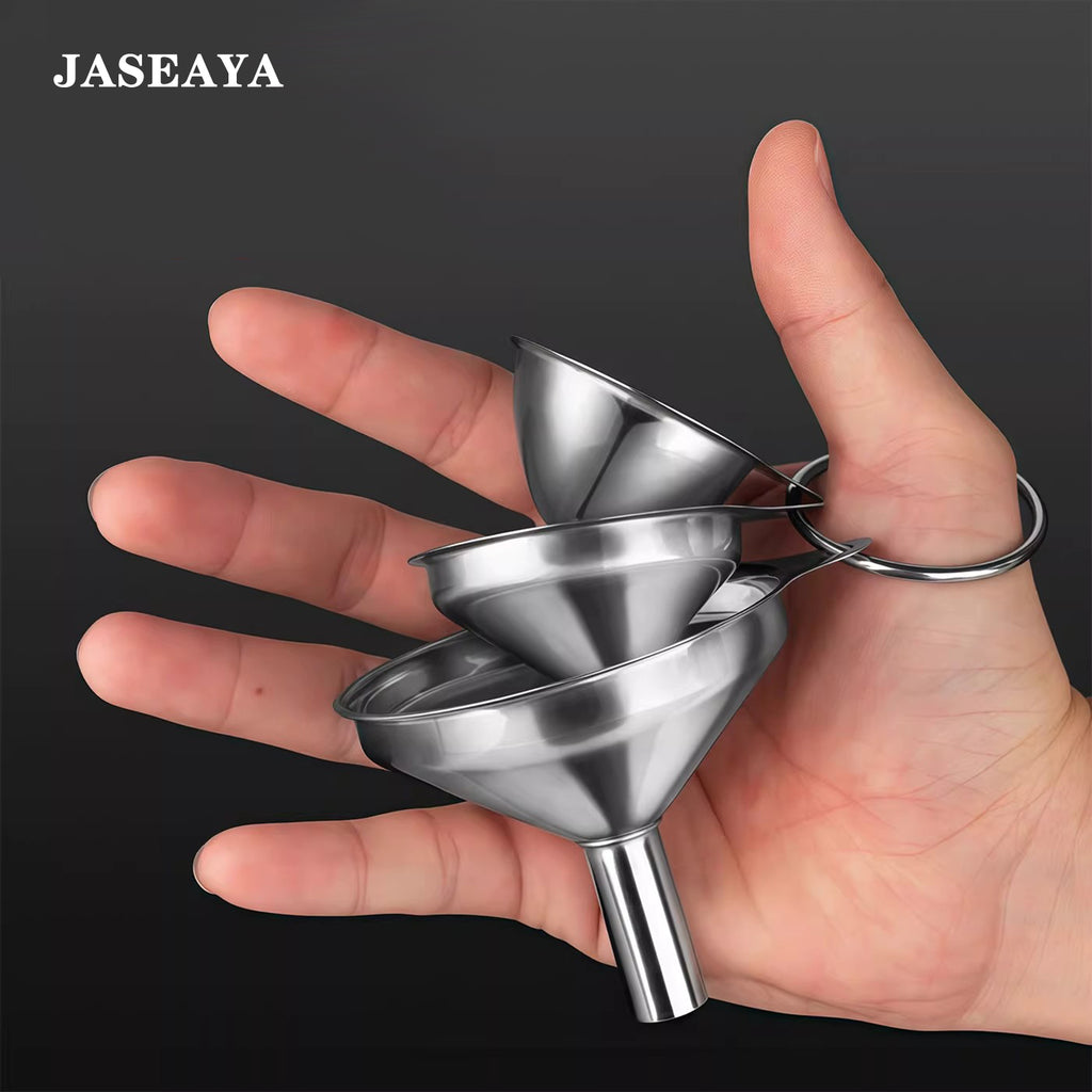 JASEAYA Mini stainless steel kitchen funnel set, for liquid filling, use for pouring wine and pouring oil in the kitchen, three small-diameter liquid dispensers