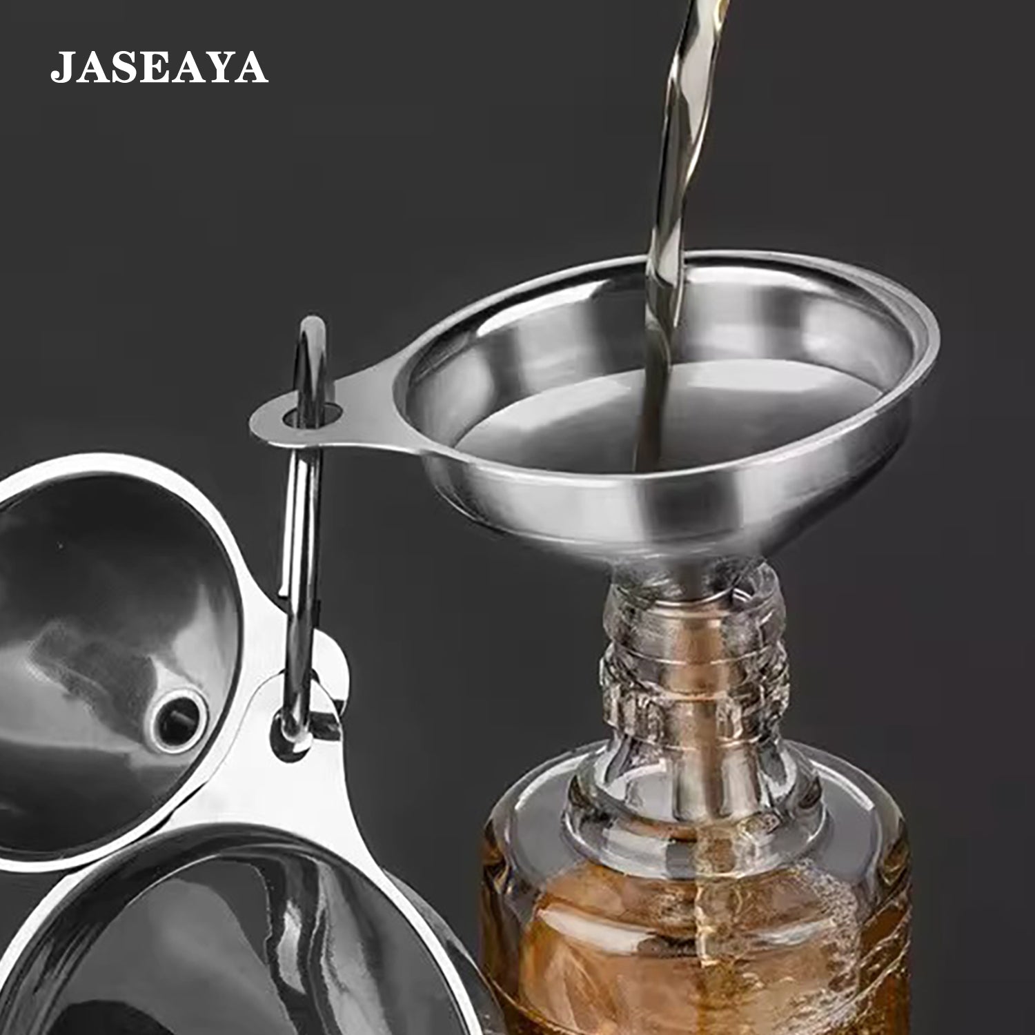 JASEAYA Mini stainless steel kitchen funnel set, for liquid filling, use for pouring wine and pouring oil in the kitchen, three small-diameter liquid dispensers