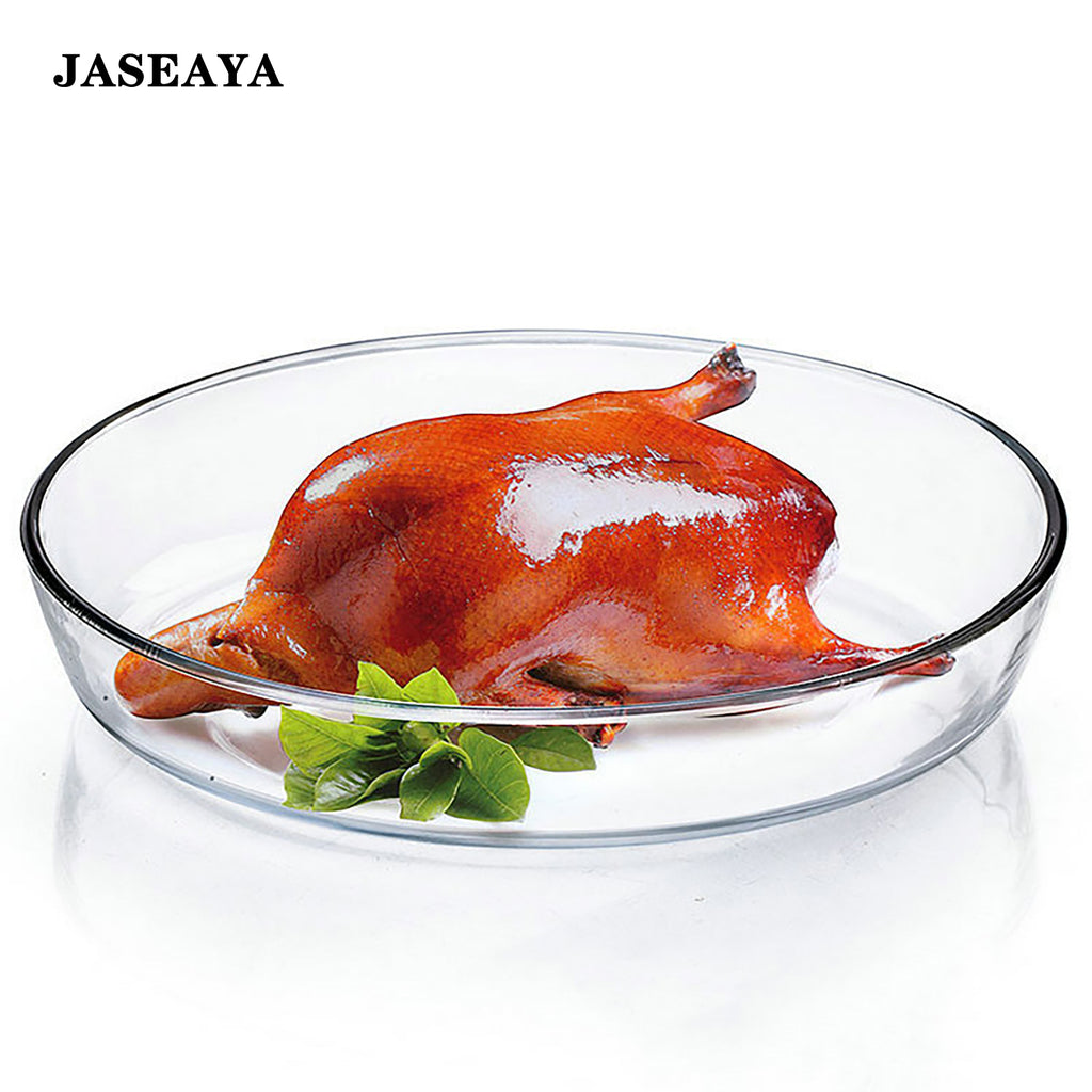 JASEAYA stylish oval glass plate set, thickened & heat-resistant (1.5L). Perfect for fish, desserts, salads, bread, and fruits. Dishwasher & microwave safe — a versatile kitchen essential.