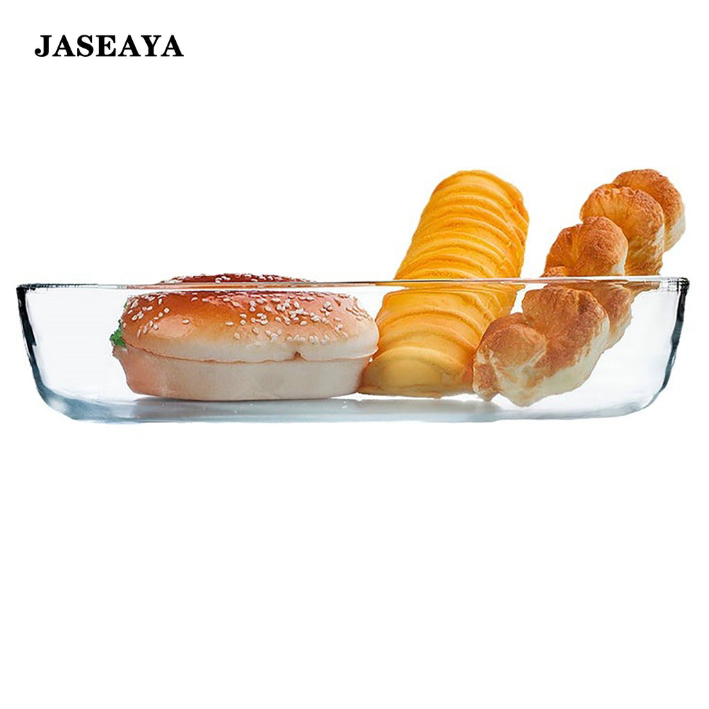JASEAYA stylish oval glass plate set, thickened & heat-resistant (1.5L). Perfect for fish, desserts, salads, bread, and fruits. Dishwasher & microwave safe — a versatile kitchen essential.