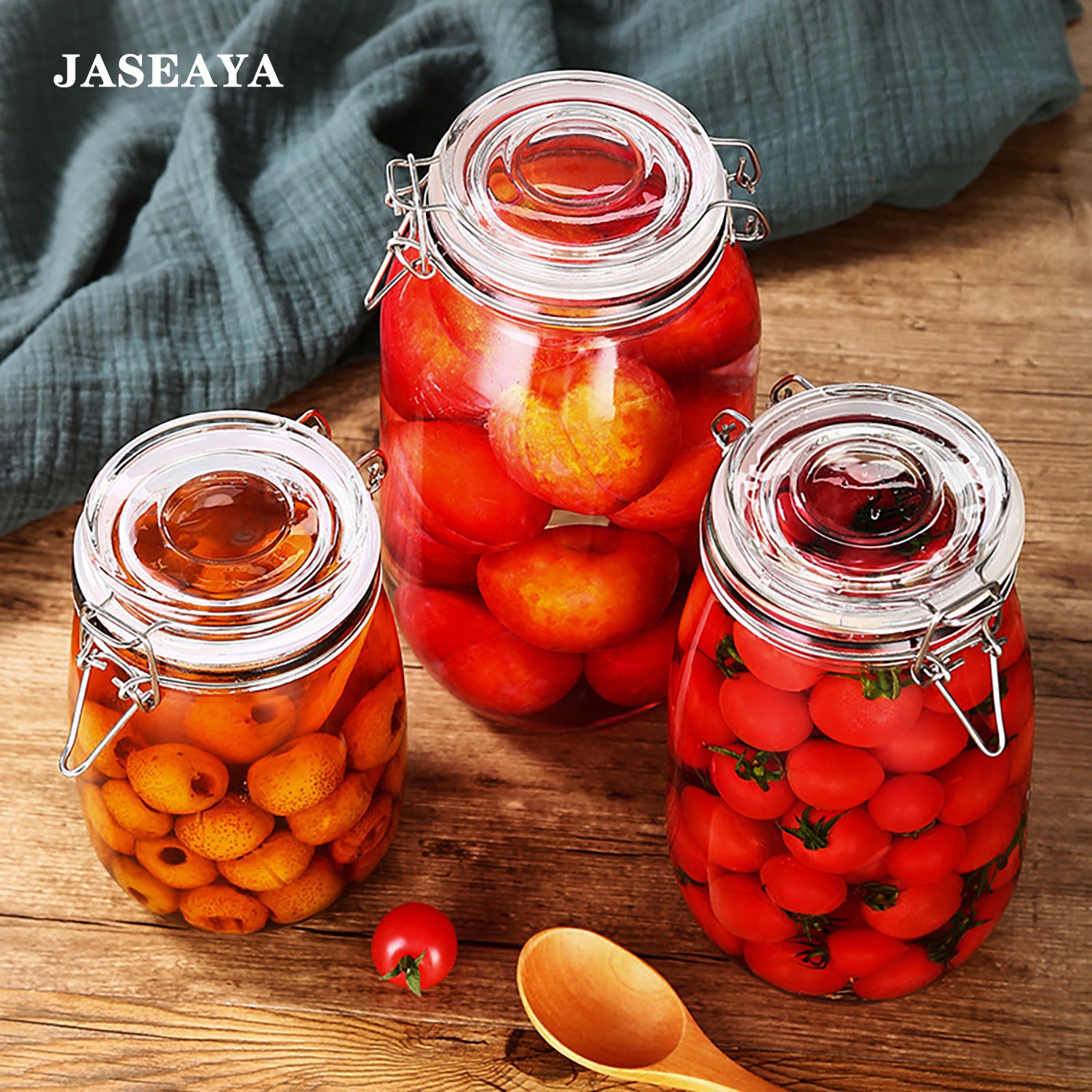JASEAYA airtight glass jars,food storage containers with a snap-lock sealing ring for easy access. Suitable for storing honey, fruit, yogurt, and grains in the kitchen