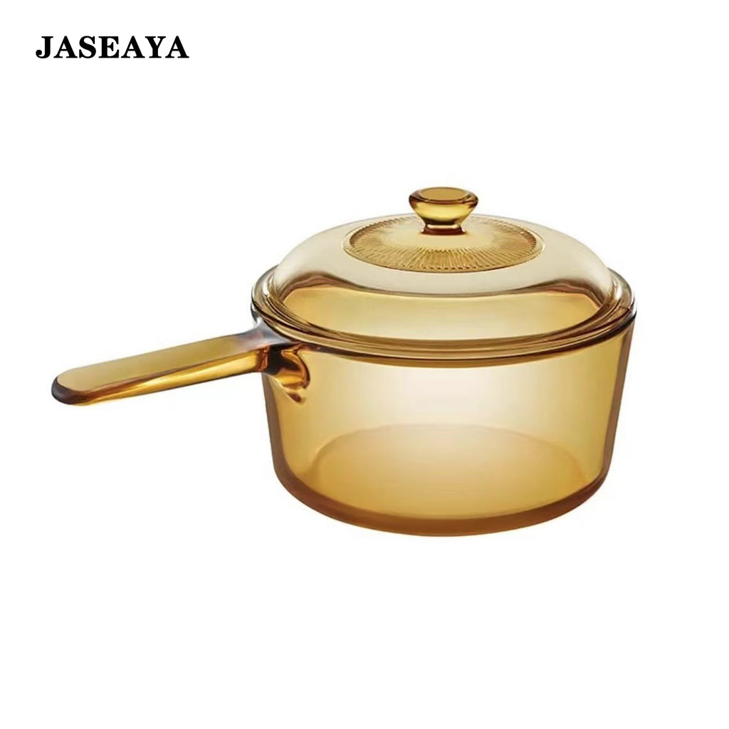 JASEAYA Cookware Glass, amber glass pot with lid, suitable for direct flame cooking of soup.