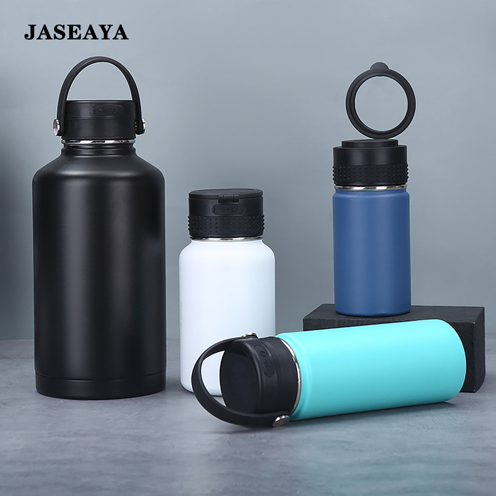 JASEAYA Thermal water bottle, made of stainless steel, with outdoor portable handle and cap, leak-proof, and can be refilled repeatedly