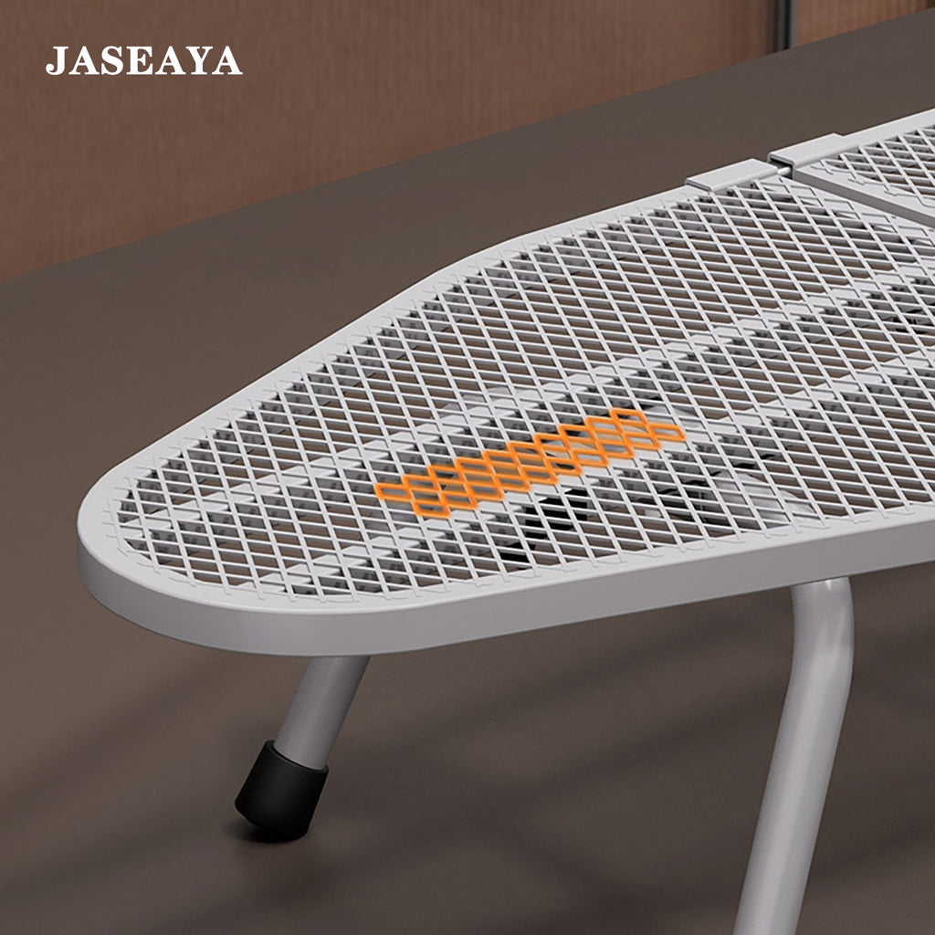 JASEAYA Mini Tabletop Ironing Board, mini and foldable, comes with hooks for easy hanging and storage, wire mesh structure, ironing bracket, heat-resistant 100% cotton cover and mat