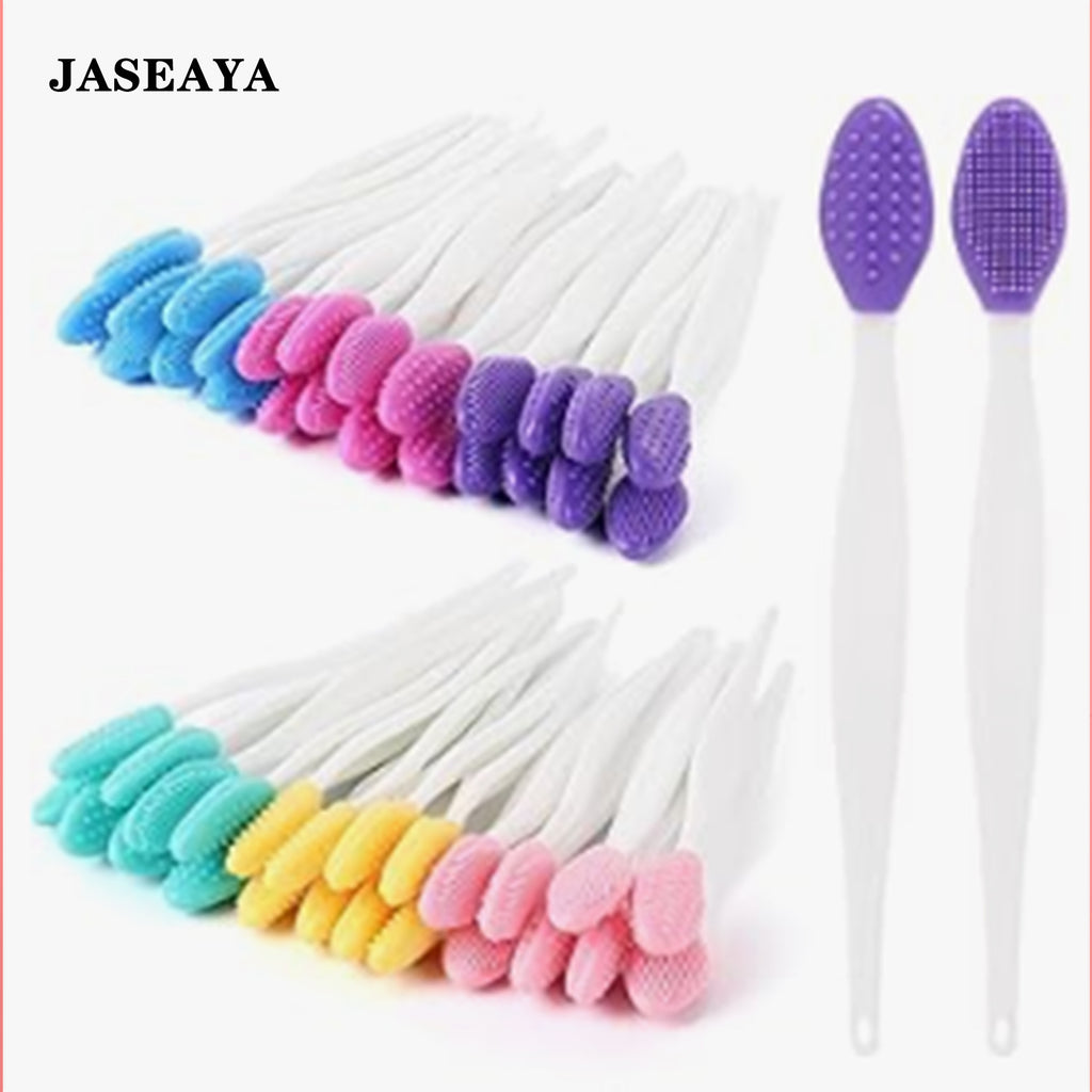 JASEAYA 48 Pack Lip Scrub Brush, Silicone Double Sided Lip Exfoliator Brush for Men Women Lip Lightening for Dark Lips - 6 Colors