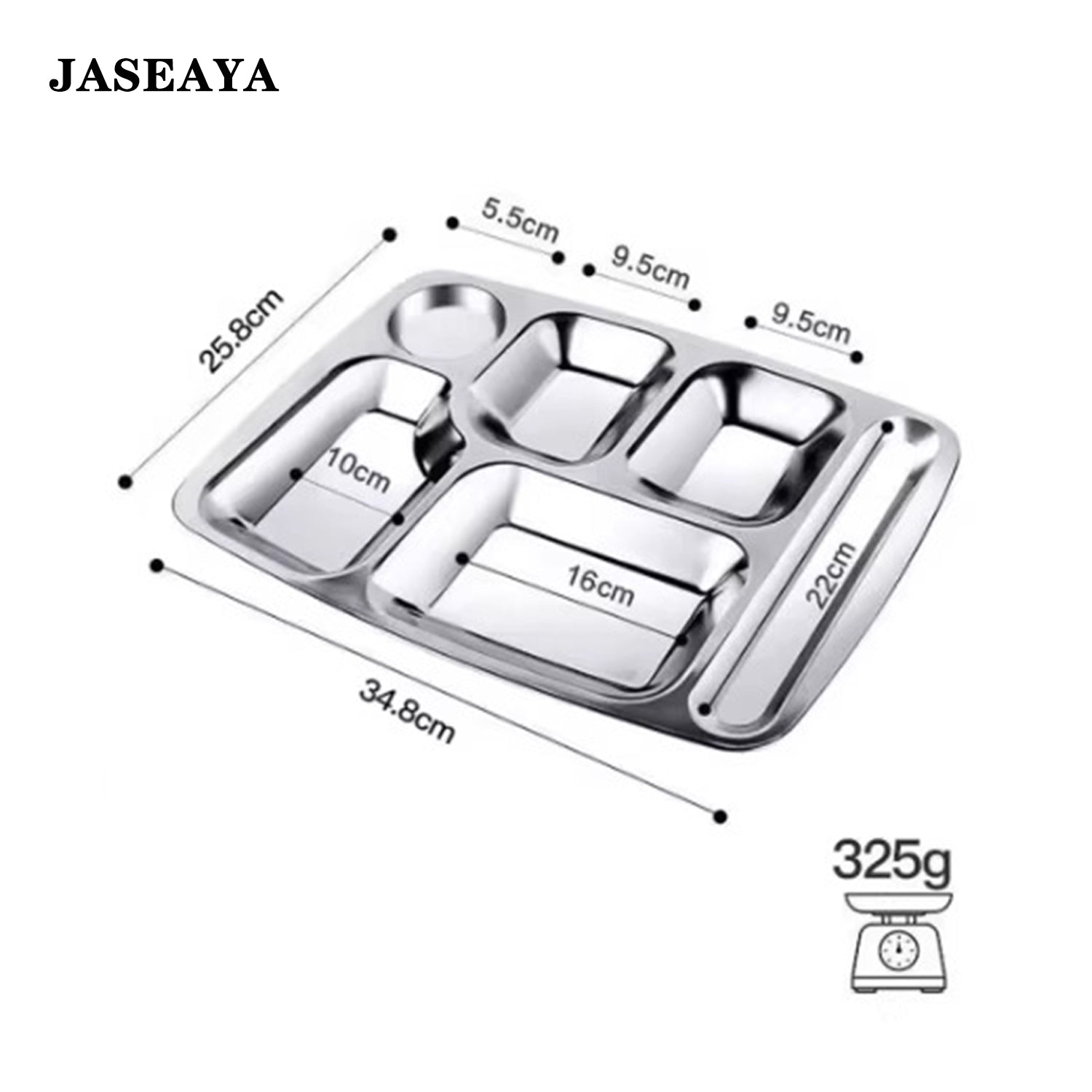 JASEAYA 4 Pack Stainless Steel Rectangular Divided Dinner Tray, 6 Sections Stainless steel Metal Plate for Adults, Picky Eaters, Campers, and Portion Control