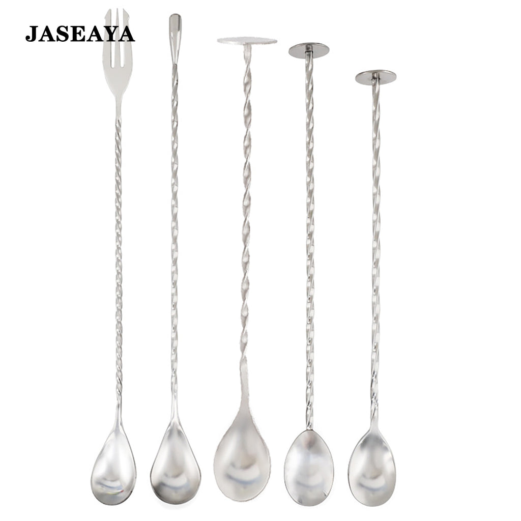 JASEAYA 5Pcs Long-Handled Stirring Spoon - Beverage Preparation Tool - Thoroughly stirs the bottom of drinks, mixes and easily layers beverages, features a threaded handle, suitable for all types of beverage preparation