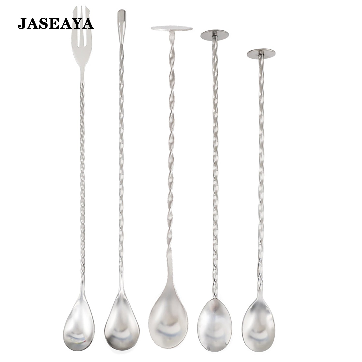 JASEAYA 5Pcs Long-Handled Stirring Spoon - Beverage Preparation Tool - Thoroughly stirs the bottom of drinks, mixes and easily layers beverages, features a threaded handle, suitable for all types of beverage preparation