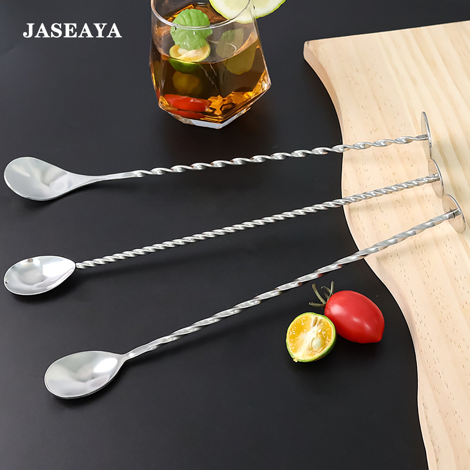 JASEAYA 5Pcs Long-Handled Stirring Spoon - Beverage Preparation Tool - Thoroughly stirs the bottom of drinks, mixes and easily layers beverages, features a threaded handle, suitable for all types of beverage preparation