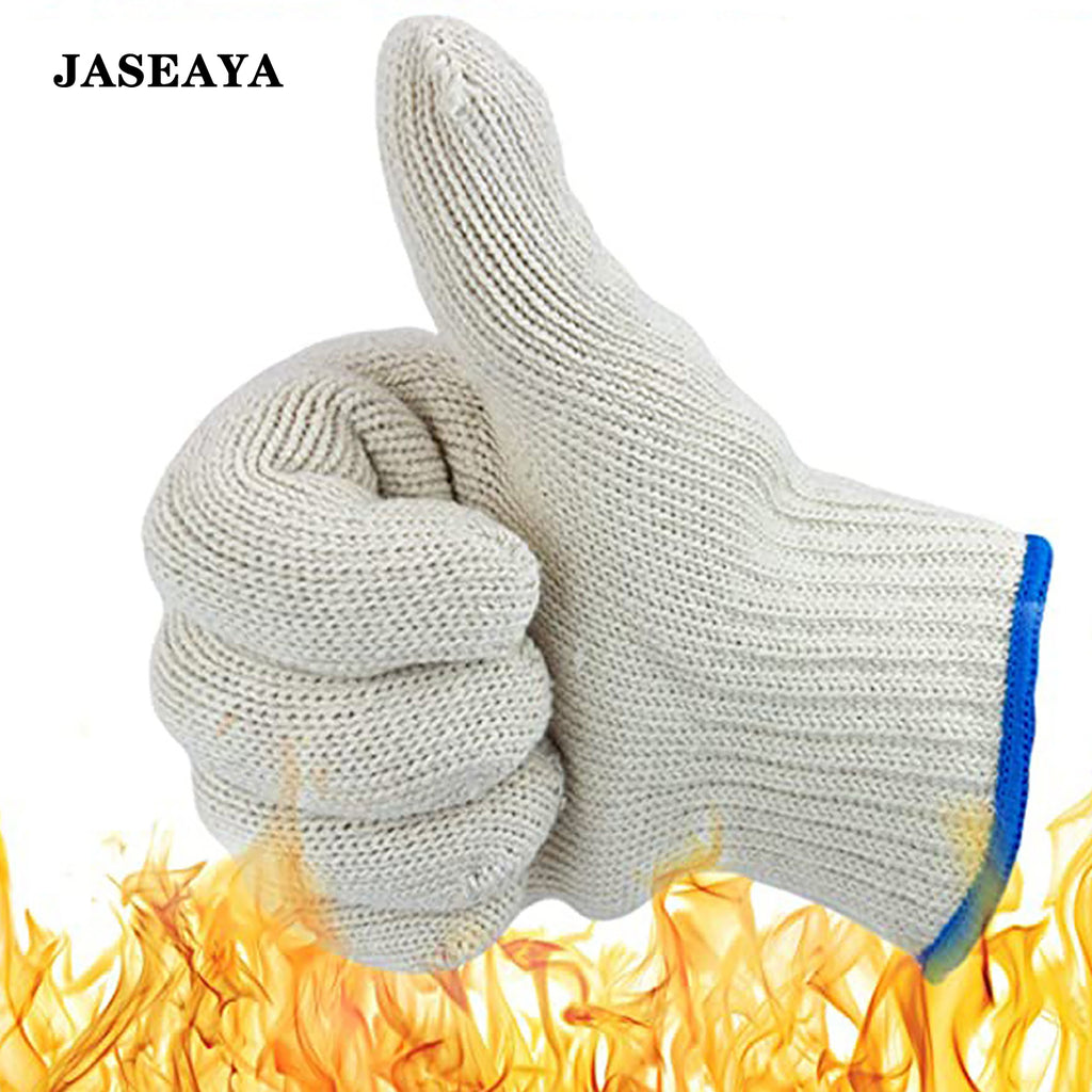 JASEAYA double-layer heat-resistant cotton gloves, 1 pair,   secure grip, suitable for kitchen cooking, grilling, and outdoor high-temperature open-flame food baking, providing short-term protection