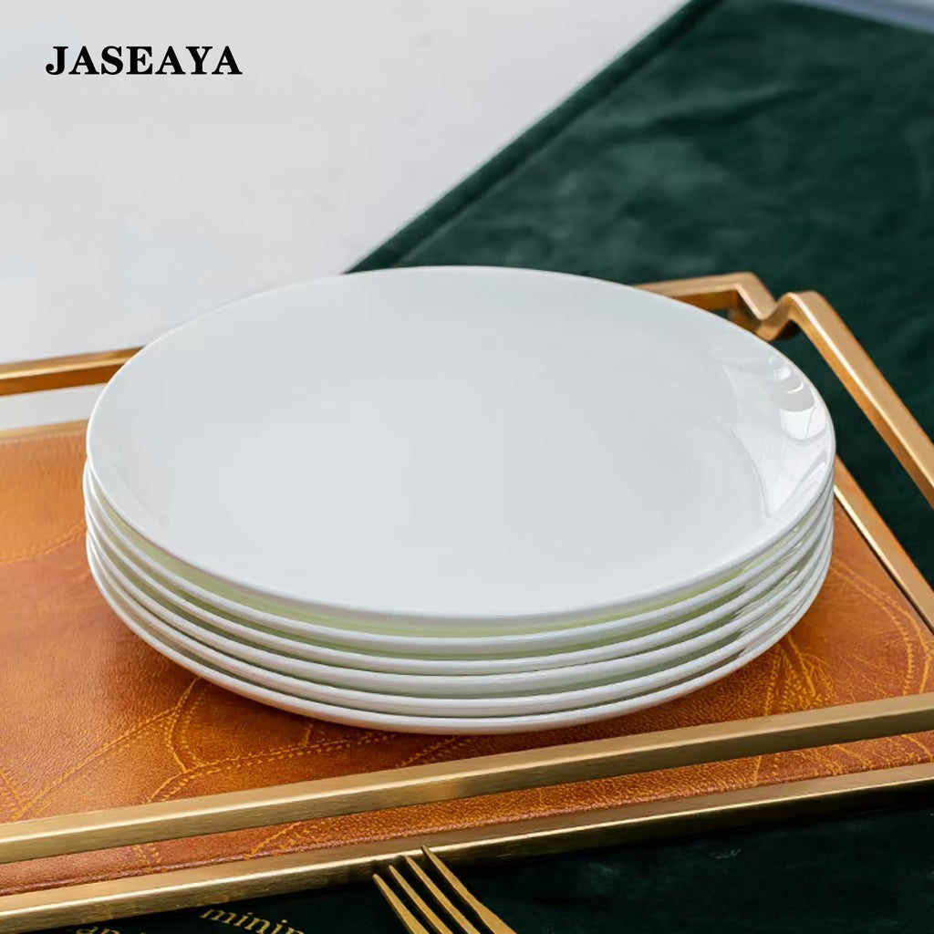 JASEAYA Basic 6-Piece White Dinnerware Set, Microwave and Dishwasher Safe, Suitable for Everyday Use, 8-inch Bone China Shallow Plates