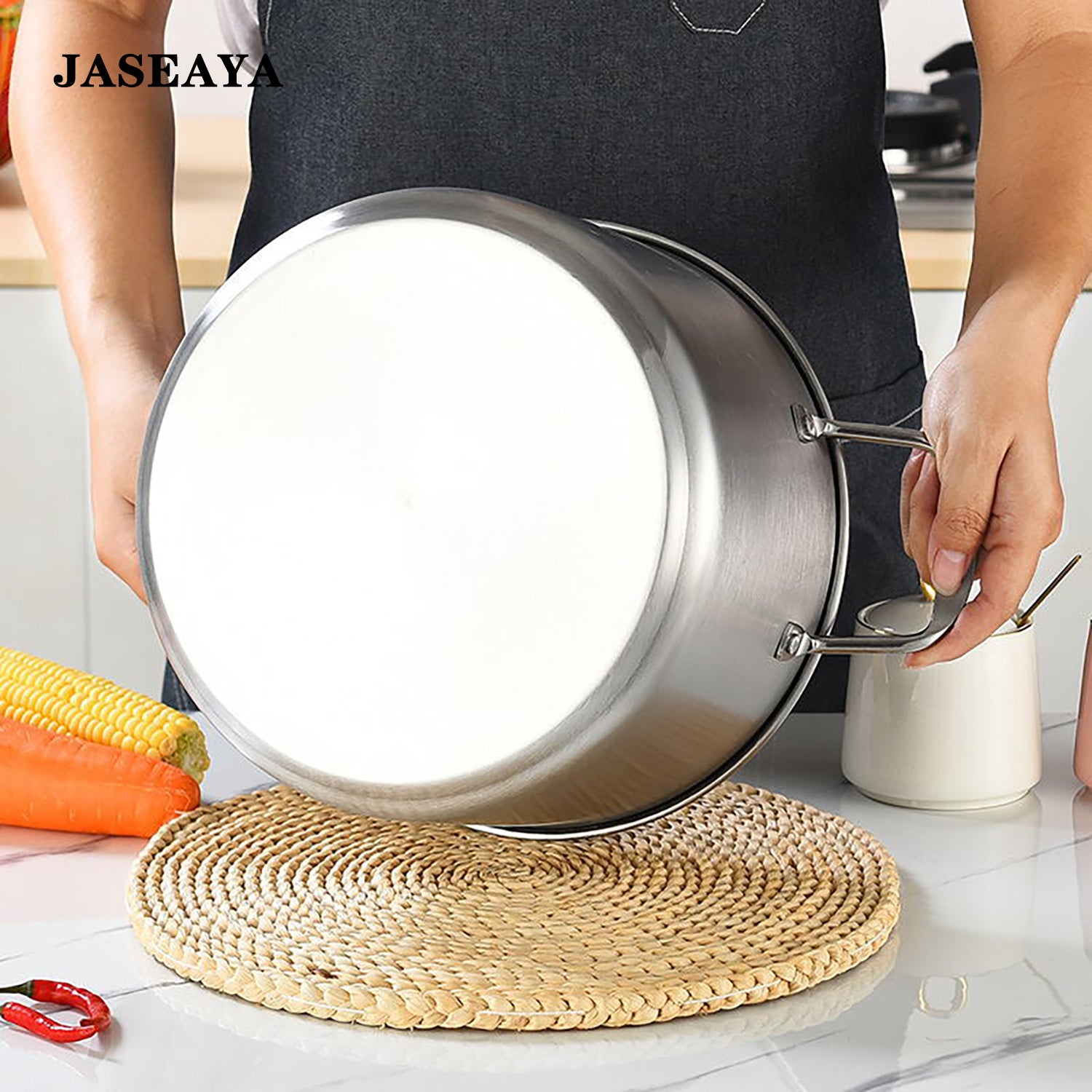 JASEAYA Stainless Steel Pot - Flat-bottomed saucepan with a viewing lid and steamer rack, suitable for cooking pasta, soups, spaghetti, and steaming eggs, 8 Quart