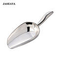 JASEAYA 12oz Stainless Steel Ice Scoop, suitable for freezer compartments, with long handle and hook for hanging. Ideal for ice makers, buckets, dog food, flour, and jars