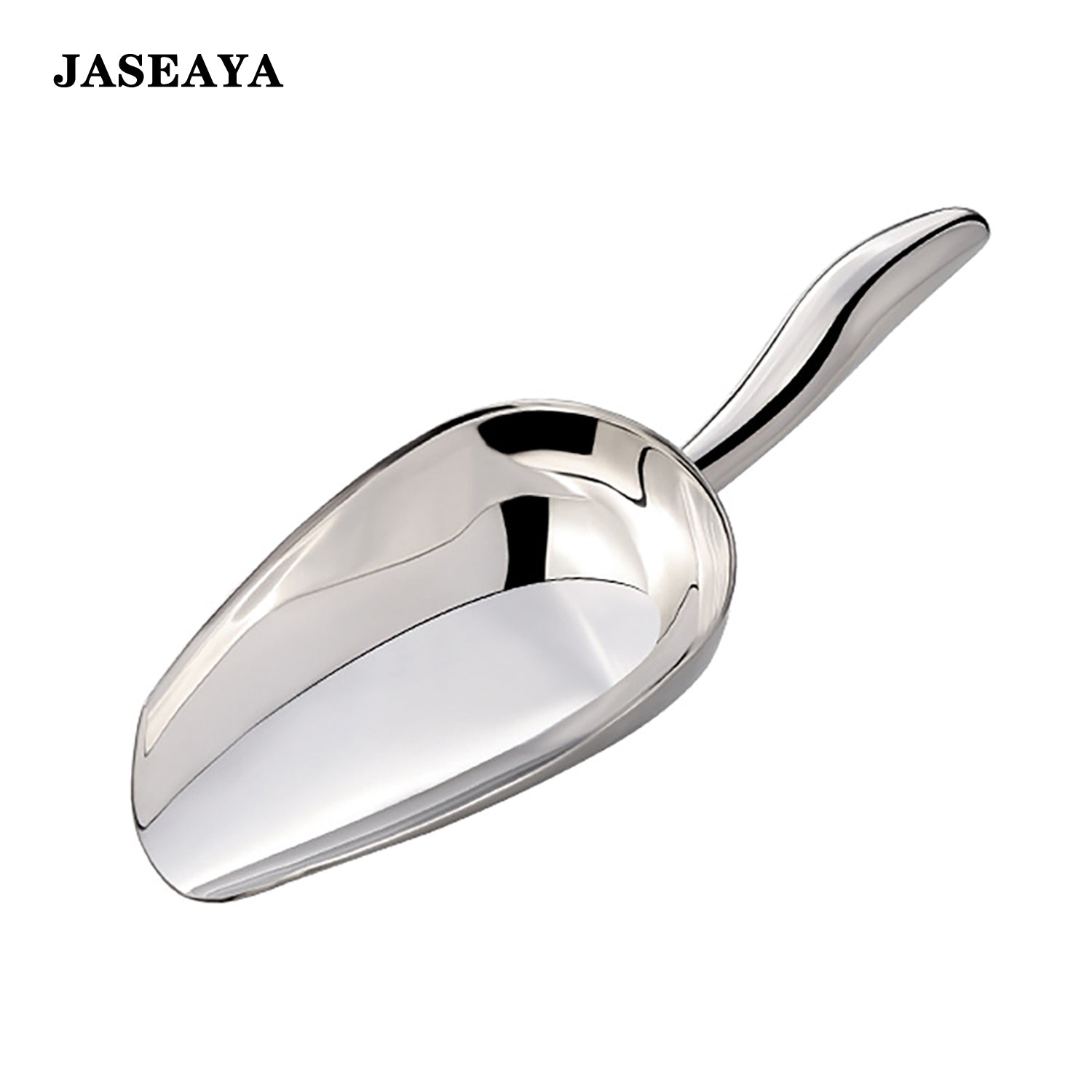 JASEAYA 12oz Stainless Steel Ice Scoop, suitable for freezer compartments, with long handle and hook for hanging. Ideal for ice makers, buckets, dog food, flour, and jars