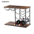 JASEAYA Freestanding Bottle Stands, Countertop Wine Bottle Holder with Tray, Holds 6 Bottles and 4 Glasses, Wine Rack with Glass Holder