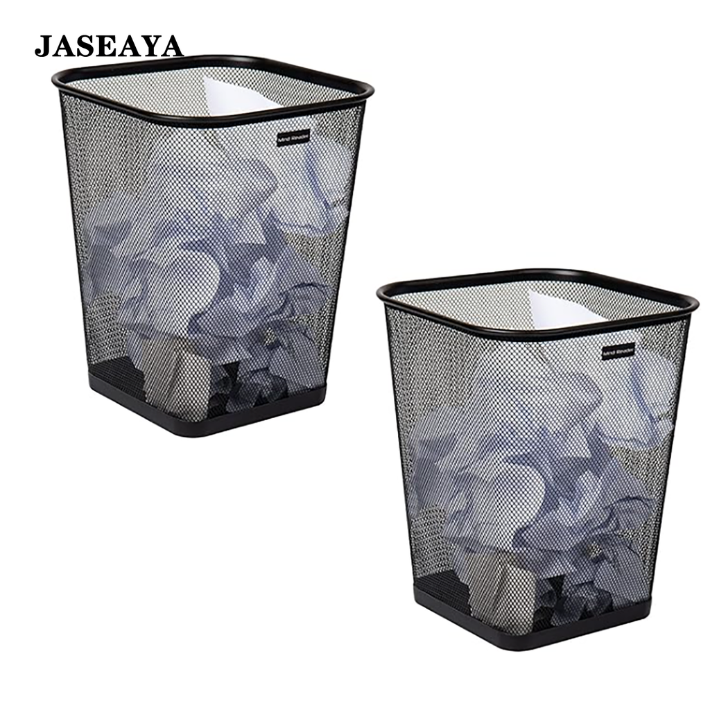 JASEAYA Mesh Trash Can, Waste Paper Basket, Square, Office, Metal Mesh, 9.75"L x 9.75"W x 12.25"H, Set of 2, Black
