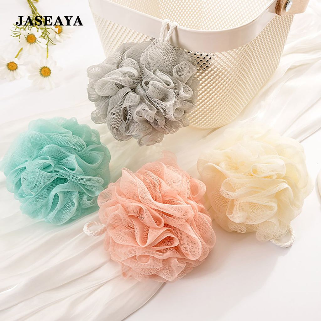 JASEAYA Loofah Sponge 60g Shower Loofahs 4 Colors Bath Sponges Mesh Balls for Body Scrubber Exfoliator Wash Back Scrubber Bathroom Men Women - 4 Pack Scrubbers Cleaning Bathing Accessories