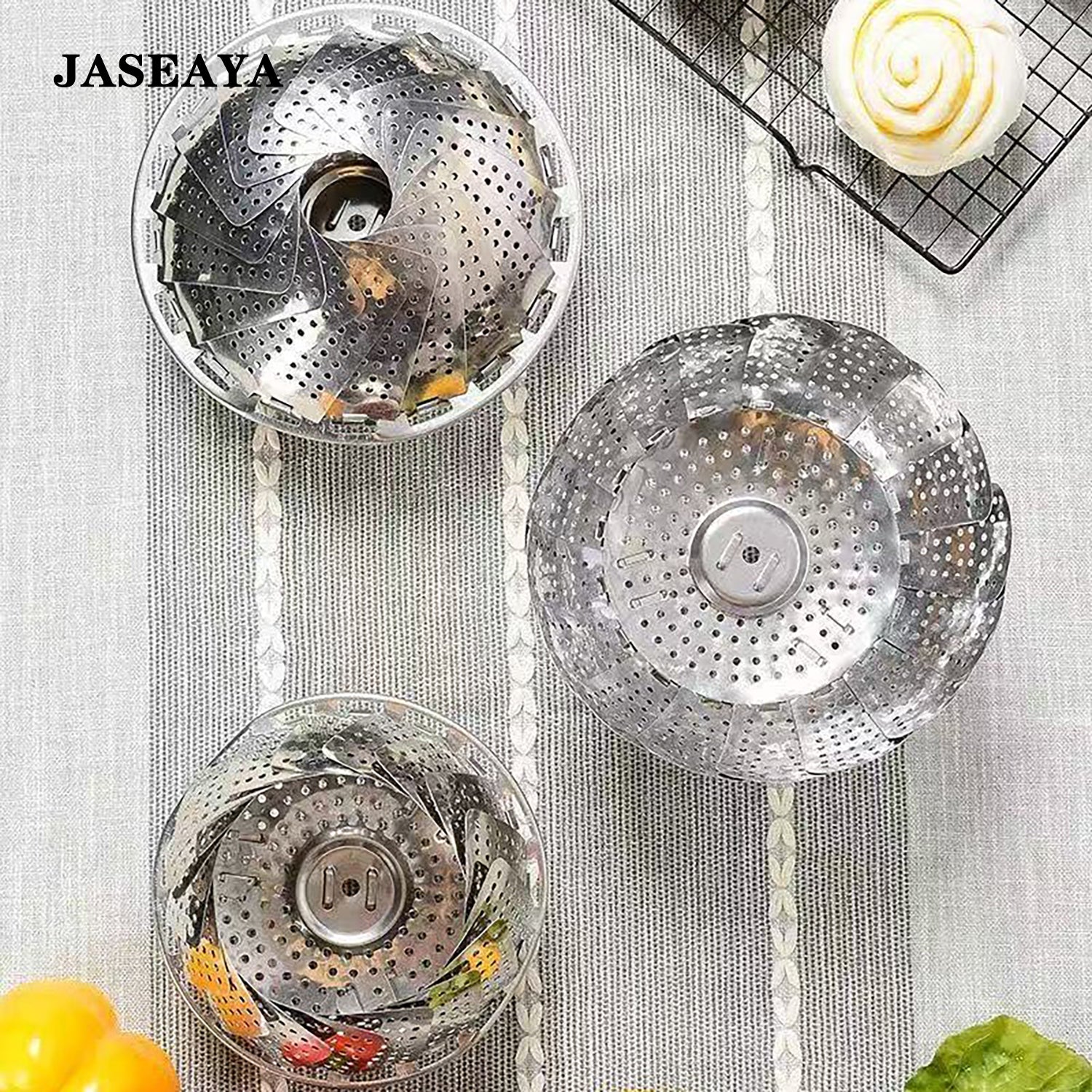 JASEAYA Vegetable Steamer Basket, Premium Stainless Steel Veggie Steamer Basket - Folding Expandable Steamers to Fits Various Size Pot Small by SAYFINE (5.5" to 9.2")