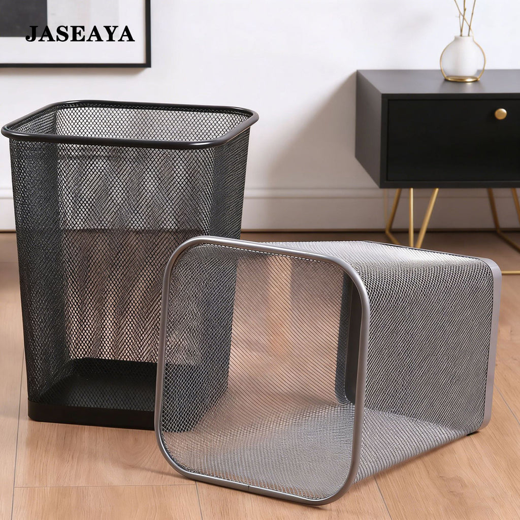 JASEAYA Mesh Trash Can, Waste Paper Basket, Square, Office, Metal Mesh, 9.75"L x 9.75"W x 12.25"H, Set of 2, Black