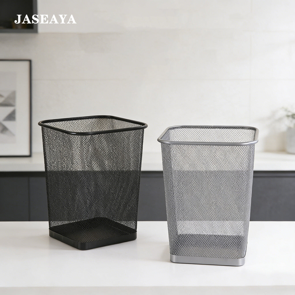 JASEAYA Mesh Trash Can, Waste Paper Basket, Square, Office, Metal Mesh, 9.75"L x 9.75"W x 12.25"H, Set of 2, Black