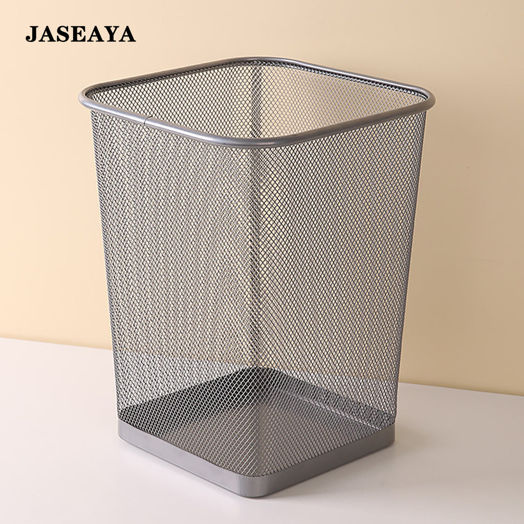 JASEAYA Mesh Trash Can, Waste Paper Basket, Square, Office, Metal Mesh, 9.75"L x 9.75"W x 12.25"H, Set of 2, Black