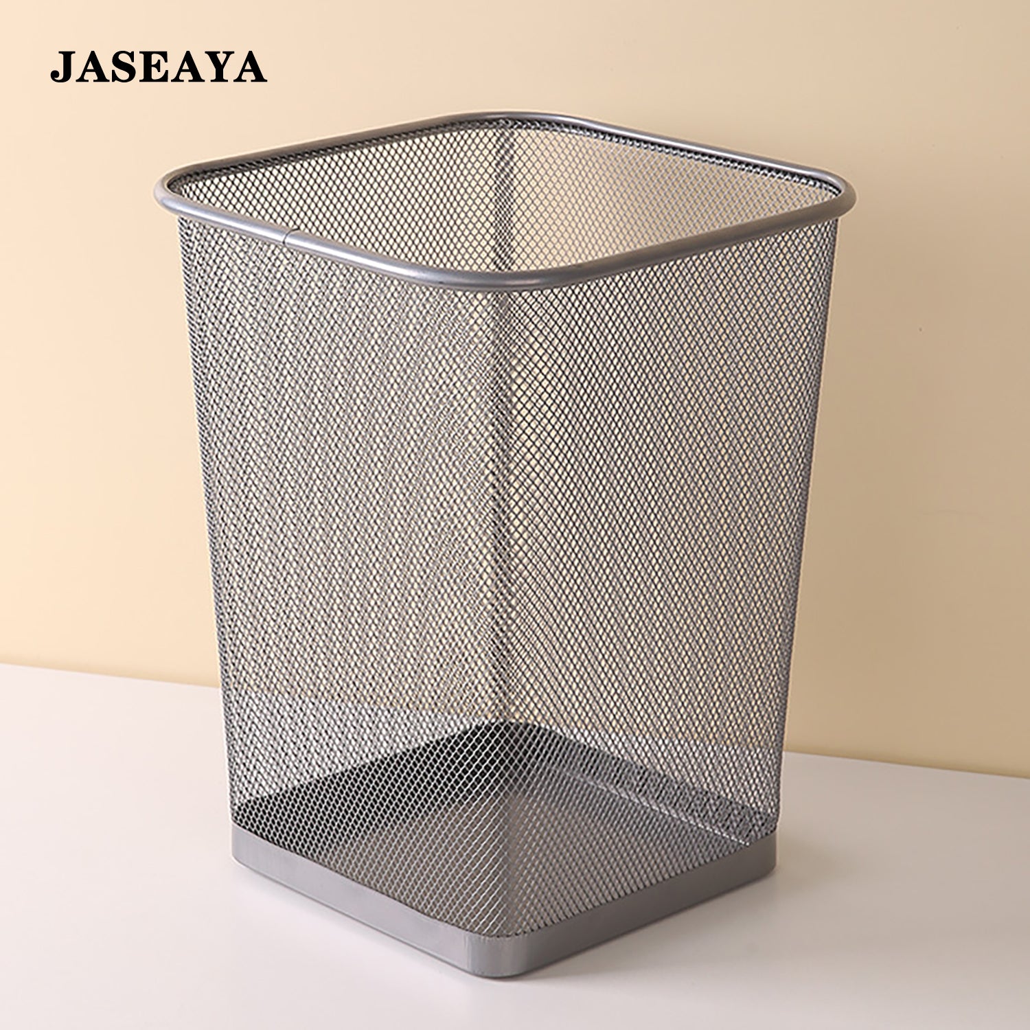 JASEAYA Mesh Trash Can, Waste Paper Basket, Square, Office, Metal Mesh, 9.75"L x 9.75"W x 12.25"H, Set of 2, Black