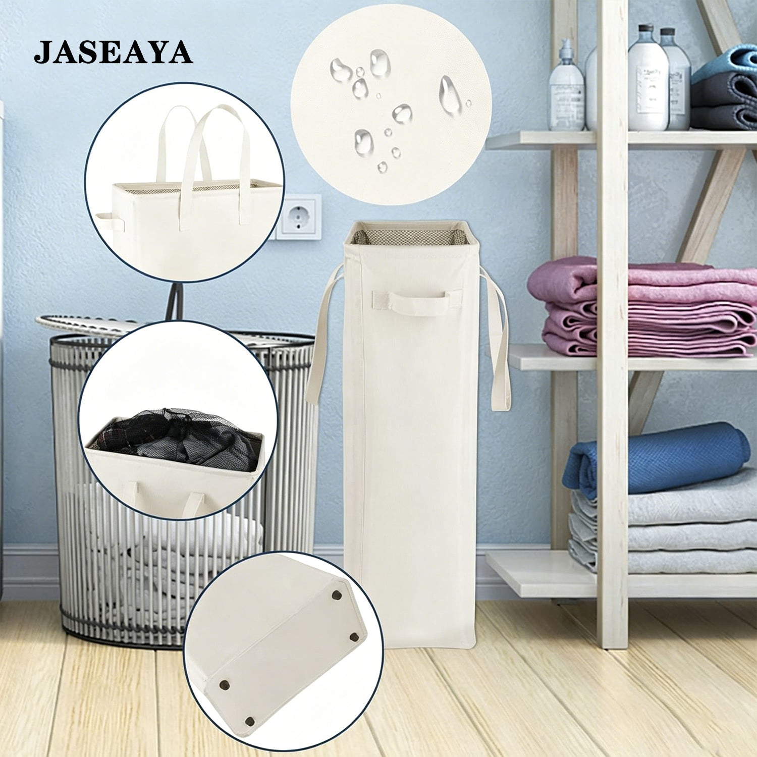 JASEAYA Slim Laundry Basket, Narrow Laundry Hamper with Handles, Collapsible Dirty Clothes Hamper, Tall Laundry Bin for Laundry Room, Dorm and Bedroom, 12.7 Gallons(48L)