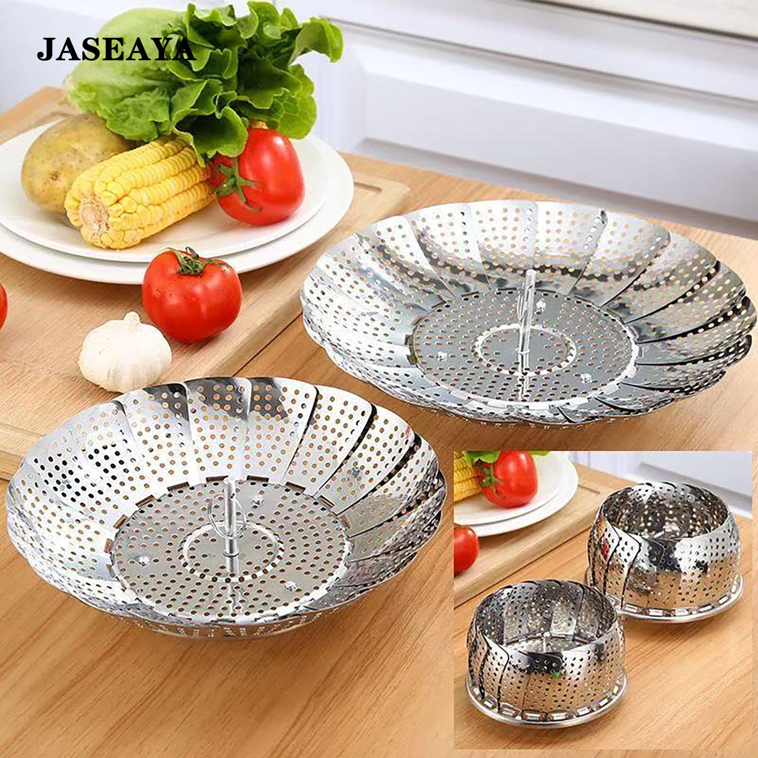 JASEAYA Vegetable Steamer Basket, Premium Stainless Steel Veggie Steamer Basket - Folding Expandable Steamers to Fits Various Size Pot Small by SAYFINE (5.5" to 9.2")