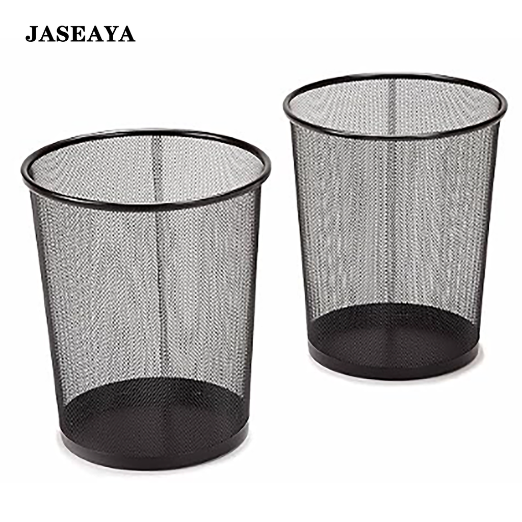 JASEAYA 2-Pack Steel Mesh Round Trashcan Wastebasket for Trash or Recycle in The Home, Office, or Garage, Black, 6 Gallon